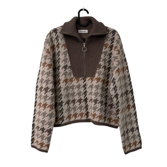 Naadam Wool Cashmere Houndstooth 1/2 Zip Pullover Sweater Womens Small - Picture 1 of 6